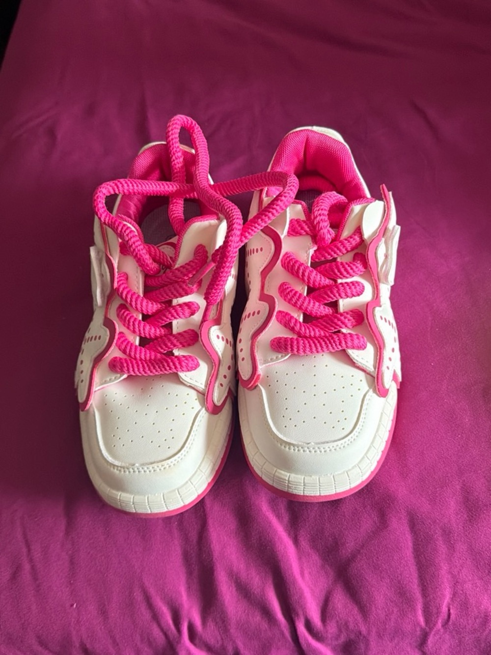Kids White and Hot Pink Athletic Sneakers